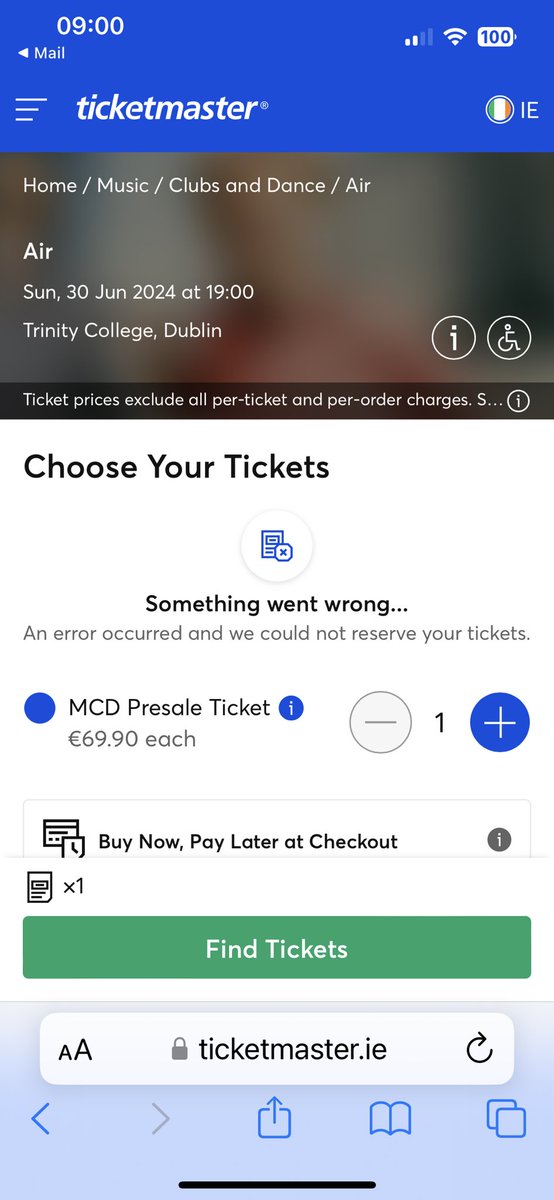 28clybaun's tweet photo. @TicketmasterIre how can this be???  Disaster anytime there’s presale tickets to be had @mcd_productions https://t.co/Ie8kYaopTf