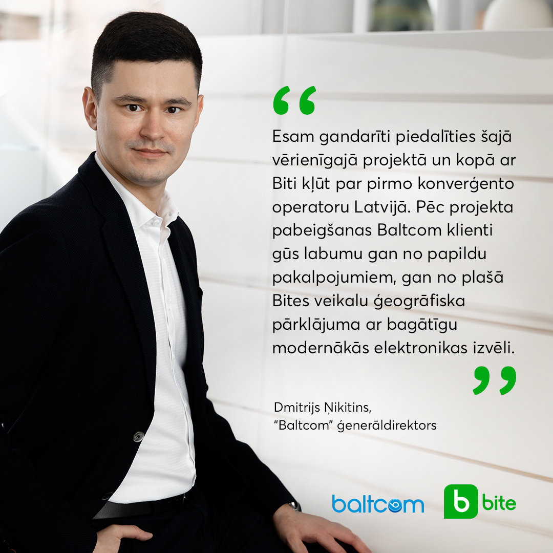 Esam priecīgi paziņot par “Baltcom” un “Bite Latvija” apvienošanos 💪 Kopā mēs kļūsim vēl lielāki un jaudīgāki, bet galvenie ieguvēji būs mūsu klienti.

Vairāk:  baltcom.lv/jaunumi/baltco…