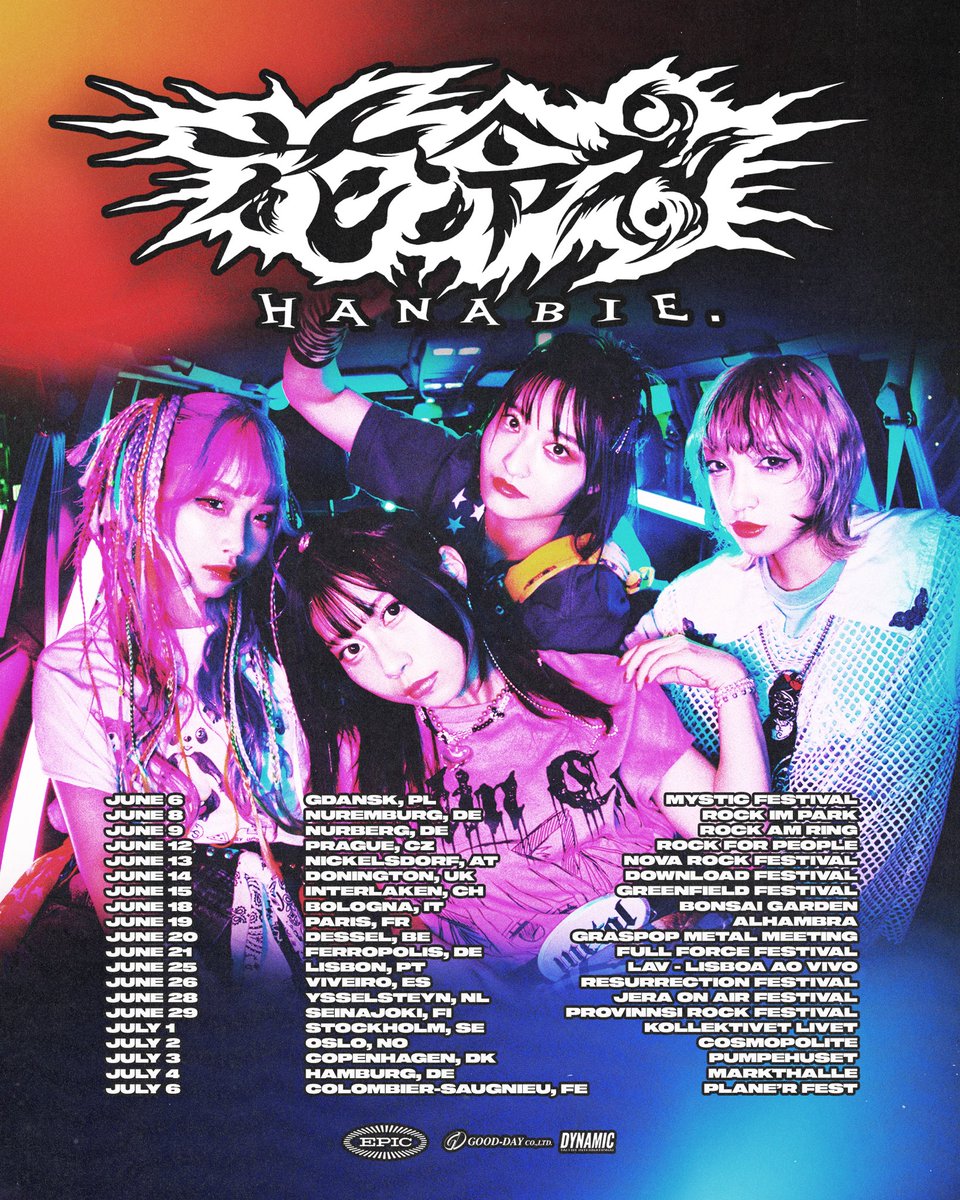 HA_NA_BIE_'s tweet photo. 【💥information📢】

🔥HANABIE. EU tour 2024🔥
6/6/2024～7/6/2024
20 in total

After a sold-out debut EU tour, Hanabie is back to conquer Europe once more with an exclusive run of headline shows this summer! 

Don't sleep when tickets go on sale this Friday 10:00 CET!

To purchase tickets, please visit the official website!
https://t.co/tLYUDmDM2Y

#hanabieworldtour2024