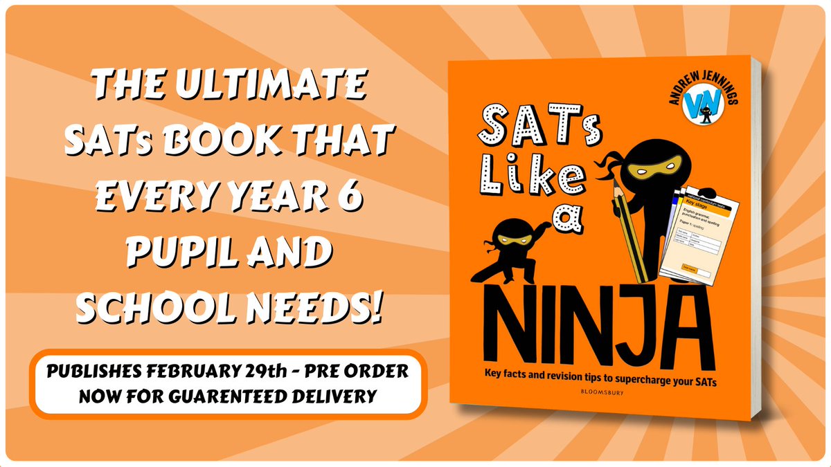 🌟It's here! 📙 SATs LIKE A NINJA - It's Epic 🧠 📦Publishes February 29th - Guaranteed delivery! 📚Class sets available with 20% off - Yes please! 🧠 Reading, Maths and SPaG! - Every strategy! ♻️♻️ Please Re-Tweet ♻️♻️ #sats #y6 #primaryschool 💻 - vocabularyninja.co.uk/sats-like-a-ni…