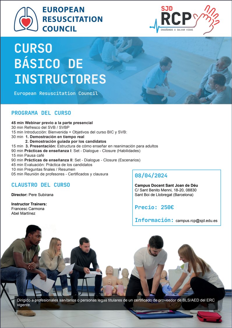Encara tenim places pel curs d'instructors en #SVB (#BIC) de l'@ERC_resus del proper 8 d'abril! Apunteu-vos abans de que s'esgotin!