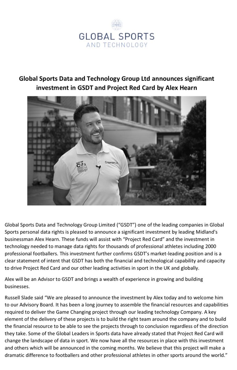GSportsDataTech's tweet image. Global Sports Data and Technology Group Ltd announces significant investment in GSDT and Project Red Card by Alex Hearn.

linkedin.com/posts/global-s…
