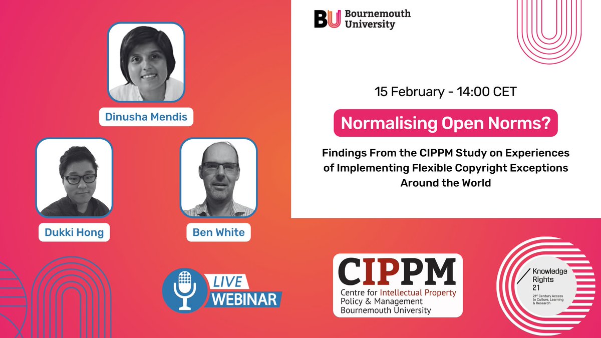 @cippm @bournemouthuni 7/ 👂 Want to hear more from the authors? Don’t miss the opportunity to join our webinar this afternoon (15 February, 14-15:30 CET): us06web.zoom.us/webinar/regist…  #OpenNorms #FairUse #FairDealing #copyright #AccessToKnowledge