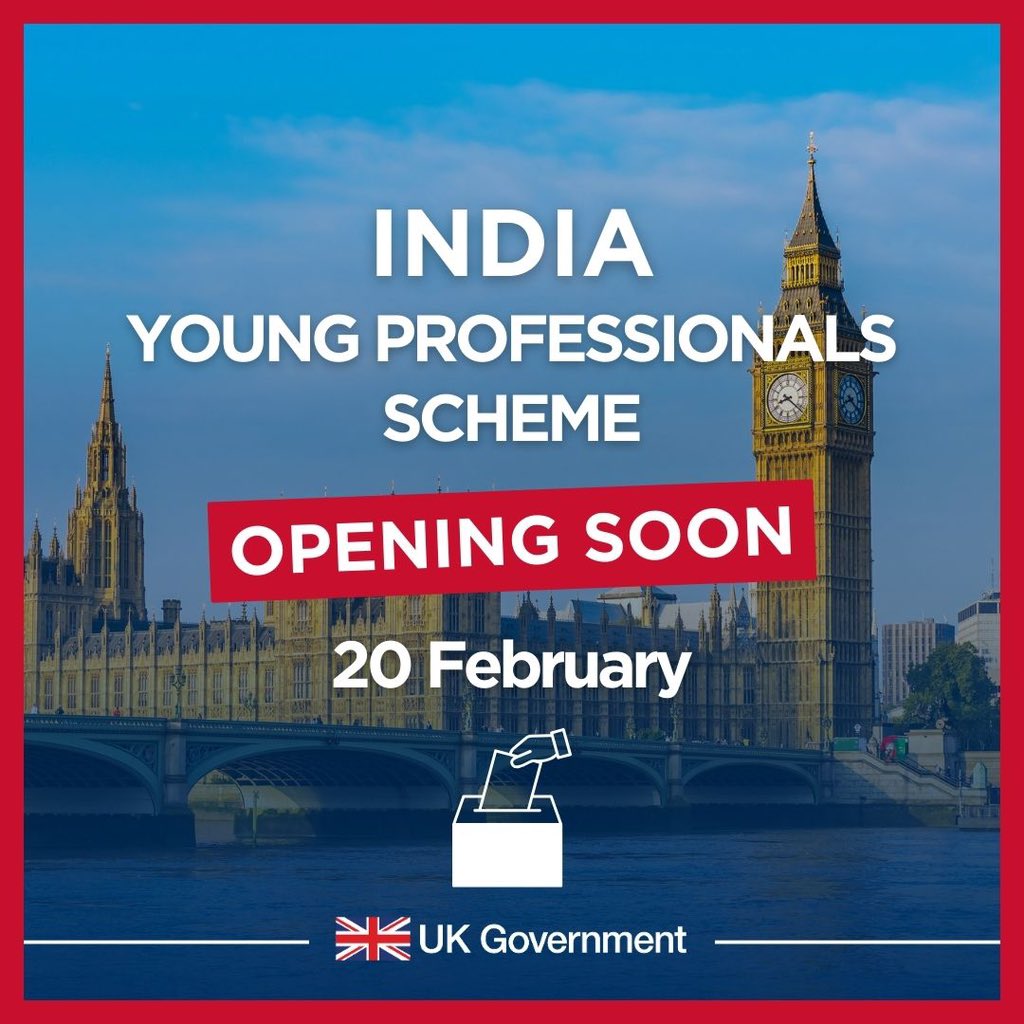 The first ballot of the 2024 India Young Professionals Scheme is opening on 20th February 
Check our latest guidance on how to enter the ballot: gov.uk/guidance/india…

Watch this space for more information 

#IndiaYoungProfessionalsScheme