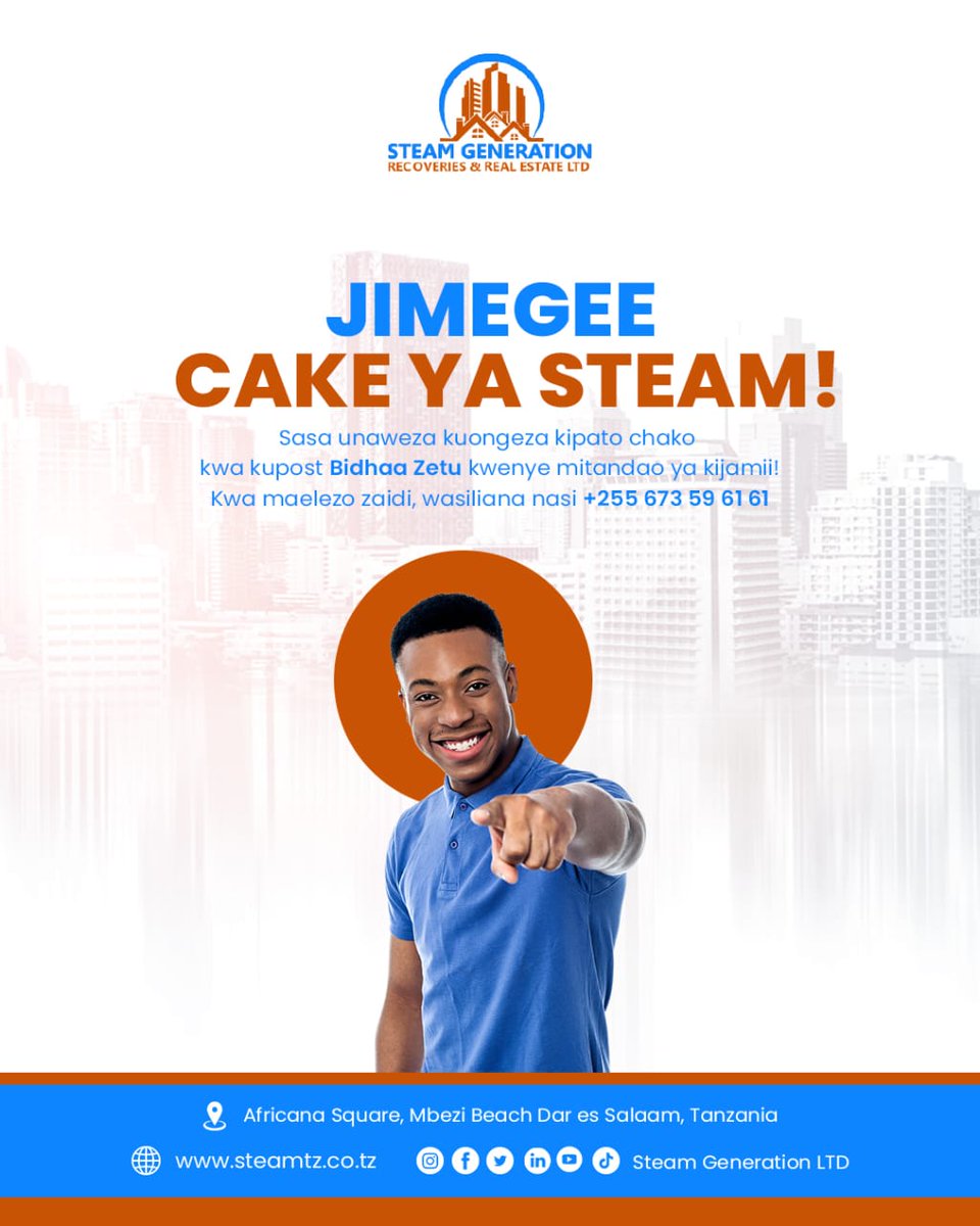 steamgenltd's tweet photo. 🚀 Steam Generation tunawaletea fursa ya kipekee kwa Watanzania! 🎉
Jiunge na sisi leo na ujipatie faida! 💼✨
#SteamGeneration #Influencers #FursaYaKazi #MapatoYaMtaani https://t.co/dC0Q7uUx1A