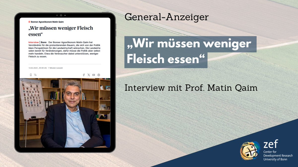 'Wir müssen innovativ sein, um die Ziele für nachhaltige Landwirtschaft und globale Ernährungssicherung in Einklang zu bringen' sagt ZEF Direktor @MatinQaim im Interview mit @gabonn zum Thema Agrarpolitik Das ganze Interview ➡️bit.ly/ZEF_Qaim_GA