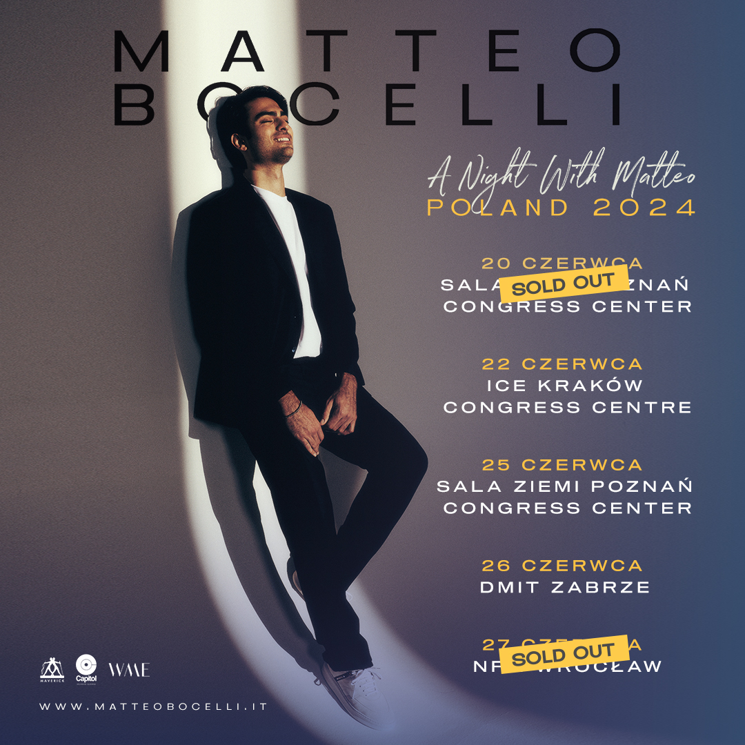 Poland, I can't believe it... my Poznań and Wroclaw shows are already sold out! Here are two more dates for you 🙌🏻Tickets will be available this Friday at matteobocelli.it and biletserwis.pl/e/matteo-bocel…