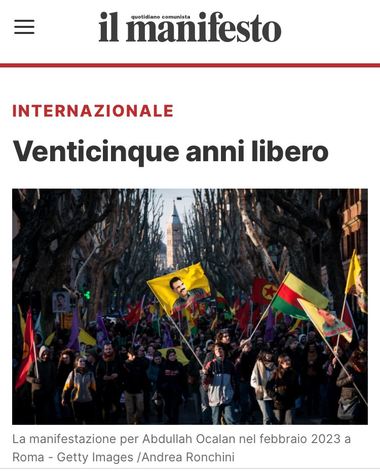 #15febbraio 1999 Ocalan veniva catturato a Nairobi. Ma l’isolamento nel carcere turco di Imrali non è bastato: dalla cella ha lanciato una rivoluzione. Dalla teoria alla pratica nella Siria del nord-est, sotto i raid continui della Turchia. 
<a href="/ilmanifesto/">il manifesto</a> 

ilmanifesto.it/venticinque-an…