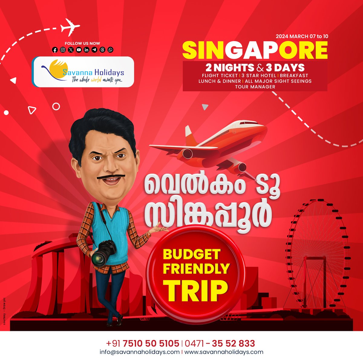 SHolidays61837's tweet image. "Welcome to a delightful travel experience"
Explore The SINGAPORE
2 Nights &amp;amp; 3 Days
Rs: 67000/- for 1 Pax (EMI AVAILABLE)
Services:
Flight Ticket I 3 Star Hotel I Breakfast Lunch &amp;amp; Dinner
All Major Sightseeings I Tour Manager
Just Call/Whatsapp:+91 7510 50 5105, 0471 - 35 52 833