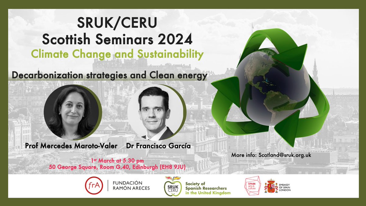 SRUK/CERU (@comunidadceru) on Twitter photo 👏Exited for the 2⃣ 🍏SRUK/CERU Scottish Seminar!
This time about Decarbonization strategies and Clean energy🔋, with:
♻️<a href="/MercedesMarotoV/">Mercedes MarotoValer</a> (<a href="/IDRICUK/">Industrial Decarbonisation Research & Innovation</a> <a href="/HeriotWattUni/">Heriot-Watt University</a>)
🌐<a href="/DrFranGarcia/">Fran García García</a> (<a href="/EdinburghChemE/">Chemical Engineering Edinburgh</a>)
🗓️1st March
📍50 George Square, room G.40
⌚️5:30 pm
ℹ️sruk.org.uk/ceru-events/sr… 👏Exited for the 2⃣ 🍏SRUK/CERU Scottish Seminar!
This time about Decarbonization strategies and Clean energy🔋, with:
♻️<a href="/MercedesMarotoV/">Mercedes MarotoValer</a> (<a href="/IDRICUK/">Industrial Decarbonisation Research & Innovation</a> <a href="/HeriotWattUni/">Heriot-Watt University</a>)
🌐<a href="/DrFranGarcia/">Fran García García</a> (<a href="/EdinburghChemE/">Chemical Engineering Edinburgh</a>)
🗓️1st March
📍50 George Square, room G.40
⌚️5:30 pm
ℹ️sruk.org.uk/ceru-events/sr…