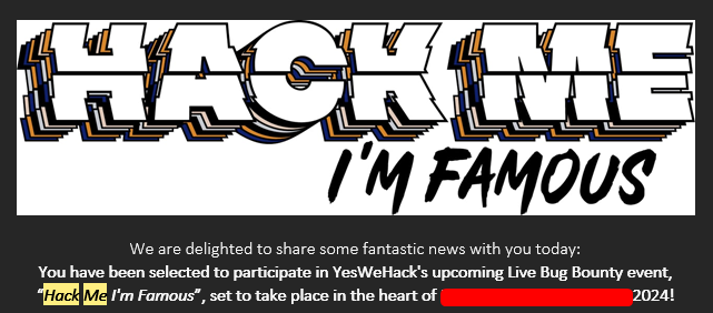 It's Live Hacking Event time 🤩

Let's have some fun and nice bounties !
<a href="/yeswehack/">YesWeHack ⠵</a> #HMIF2024