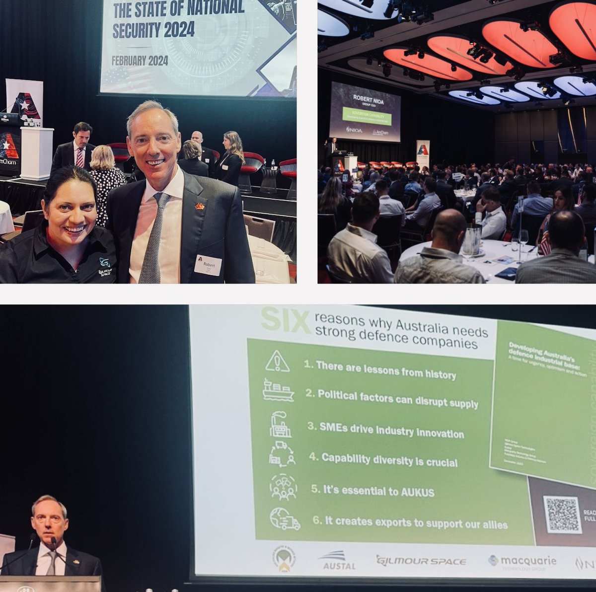 GilmourSpace's tweet photo. Gilmour program manager Sonia Hegde was at @AmChamAU in Brisbane, where Robert Nioa of @NIOA_Australia highlighted the need for urgent Govt action to strengthen our defence & sovereign capability, and for more investment to kickstart, drive and support innovation. 👍
#SAPA #AIDN https://t.co/Voxc4P4M4O