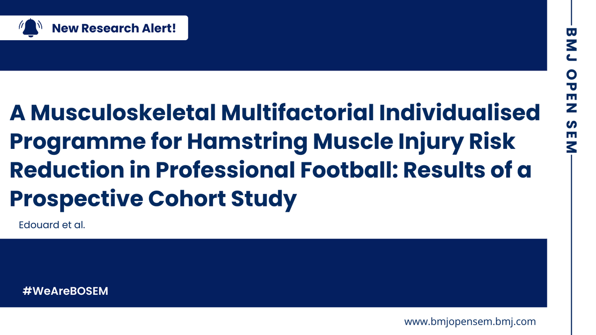 🚨#NEW #OriginalResearch

Discover how a tailored, multifactorial program reduced the burden, incidence and risk of hamstring injuries in professional football⚽. 

#WeAreBOSEM 
Full paper👉  bit.ly/3OAaxRO

@PascalEdouard42 
#InjuryPrevention #FootballResearch