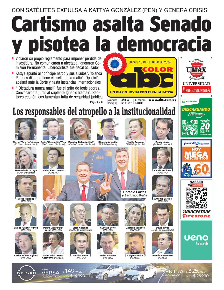 Tapa de colección para no olvidar los rostros de los que pisotearon la institucionalidad del Congreso y la democracia
<a href="/ABCDigital/">ABC Digital</a>