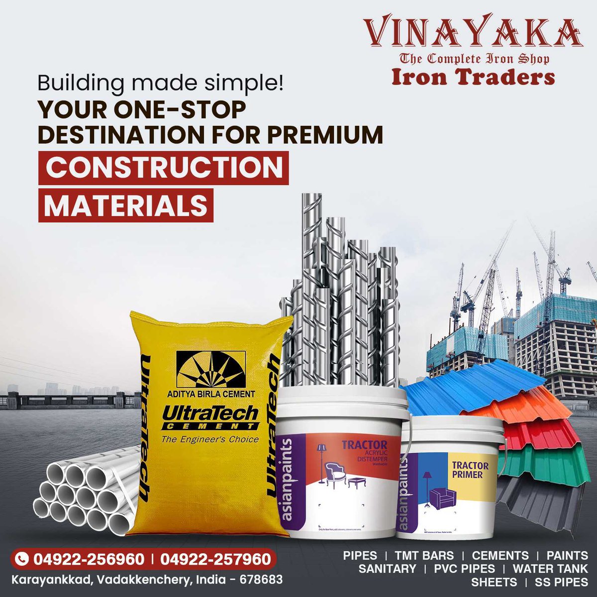 vinayaka_iron's tweet image. Transform your construction projects with ease!  Explore a world of simplicity at our one-stop destination for premium construction materials. From foundation to finish, we&apos;ve got you covered.

#BuildingMadeSimple #ConstructionMaterials #OneStopShop #vinayaka