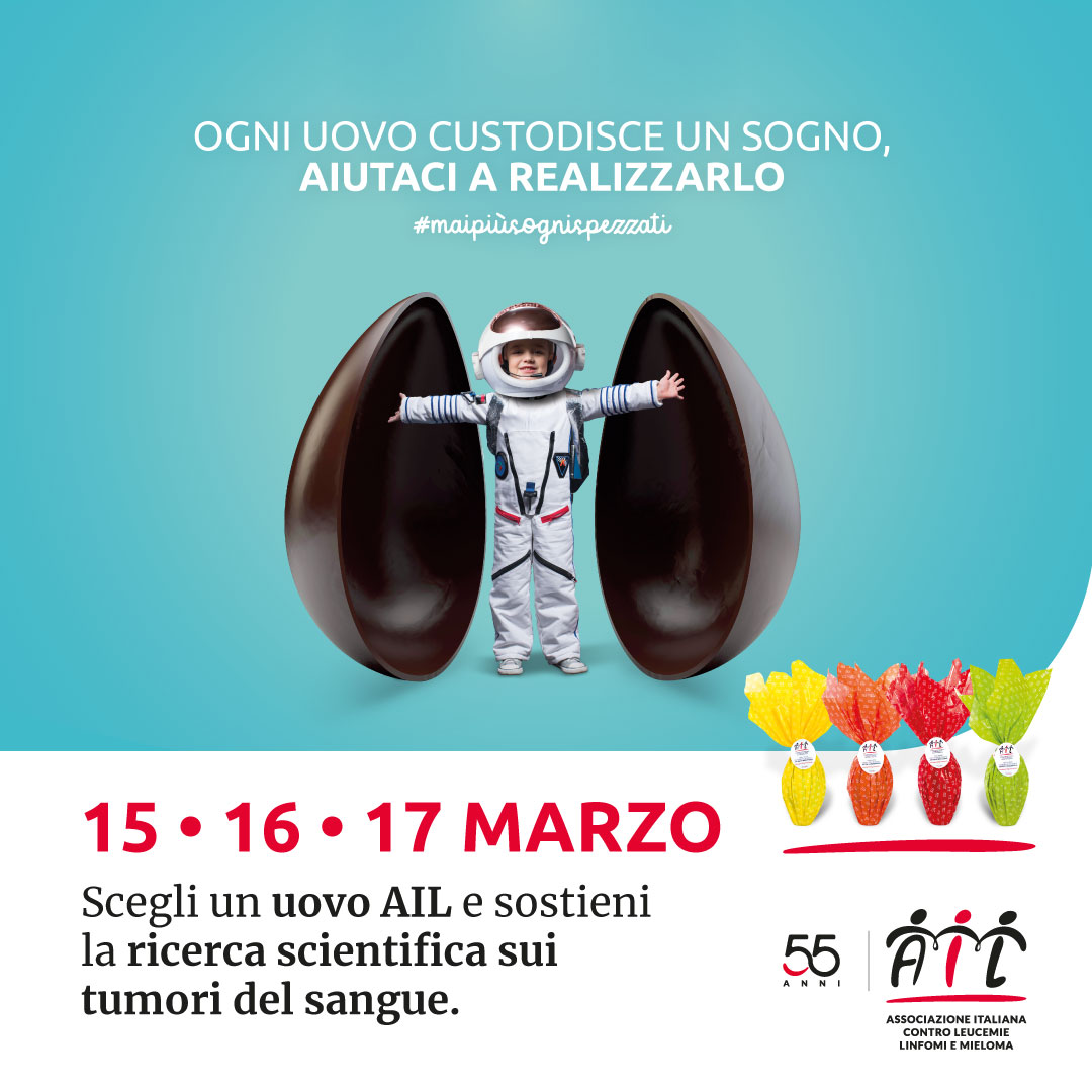 AIL_ets's tweet photo. Dentro un Uovo di Pasqua AIL c’è molto più di una semplice sorpresa, ci sono i sogni dei pazienti ematologici che tu puoi aiutarci a realizzare.

Ti aspettiamo il 15, 16 e 17 marzo in tutte le piazze d'Italia.

#UovaAIL24 #maipiùsognispezzati https://t.co/tfnGkQaDch