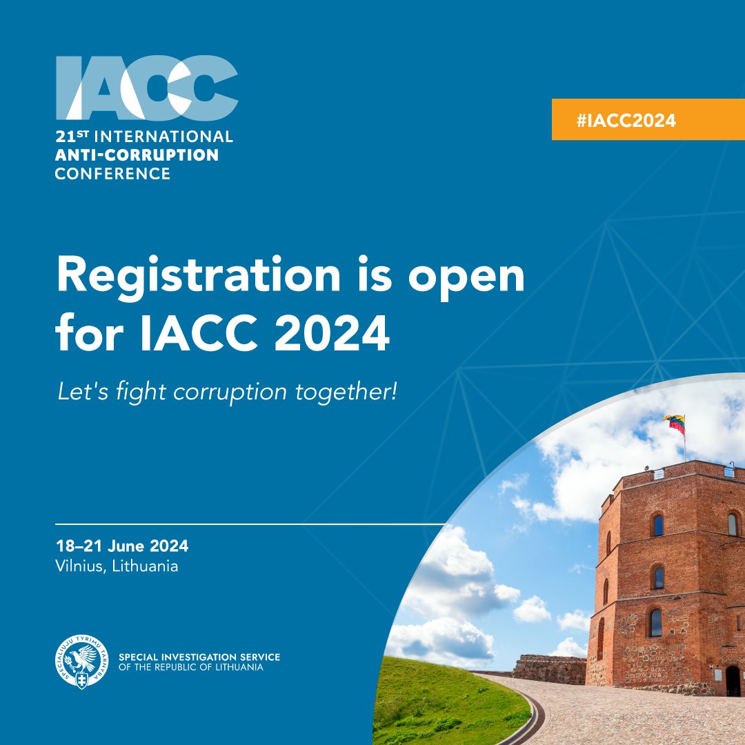 EPAC/EACN (@epac_eacn) on Twitter photo The world's premier global forum for bringing together #anticorruption experts, policymakers, academic society, and practitioners announced the opening of registration!
📍The 21st #IACC2024 will be hosted in Vilnius, Lithuania, June 18-21 🇱🇹
iacc2024.eventreference.com
<a href="/IACCseries/">International Anti-Corruption Conference</a> The world's premier global forum for bringing together #anticorruption experts, policymakers, academic society, and practitioners announced the opening of registration!
📍The 21st #IACC2024 will be hosted in Vilnius, Lithuania, June 18-21 🇱🇹
iacc2024.eventreference.com
<a href="/IACCseries/">International Anti-Corruption Conference</a>