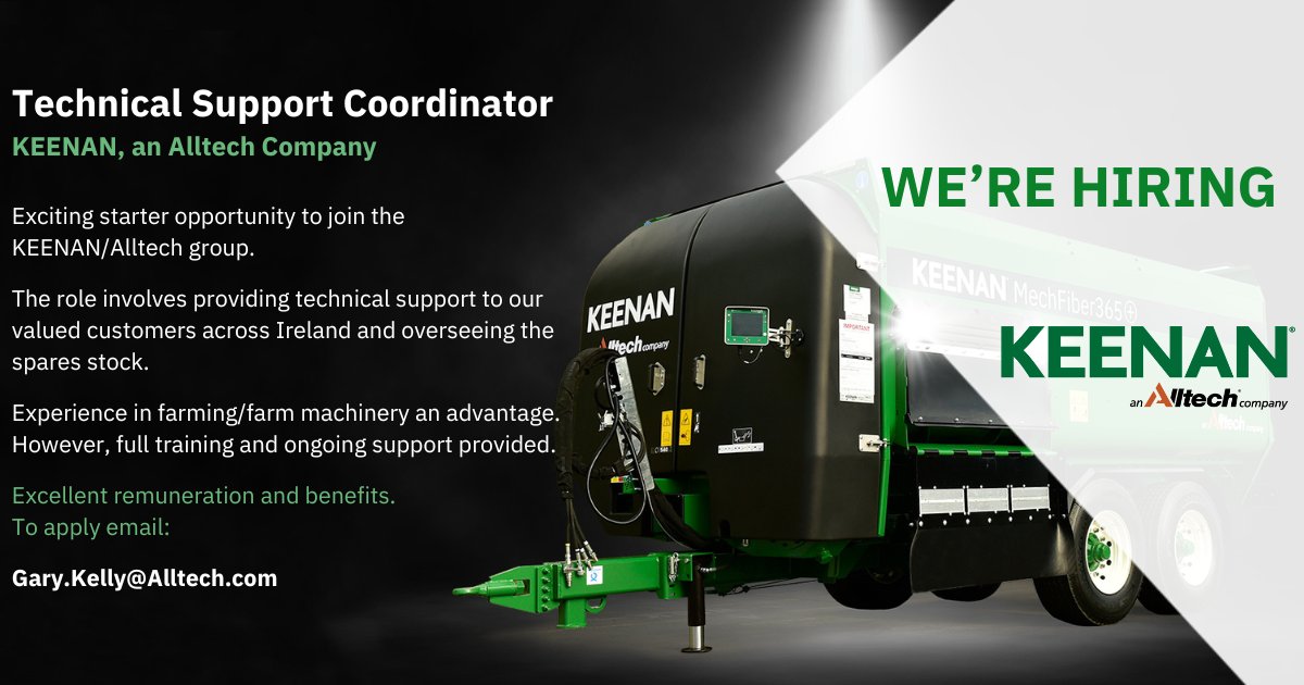 Interested in a career with KEENAN and Alltech? Great starter opportunity below. Must be able to travel to our factory in Borris, Co. Carlow.