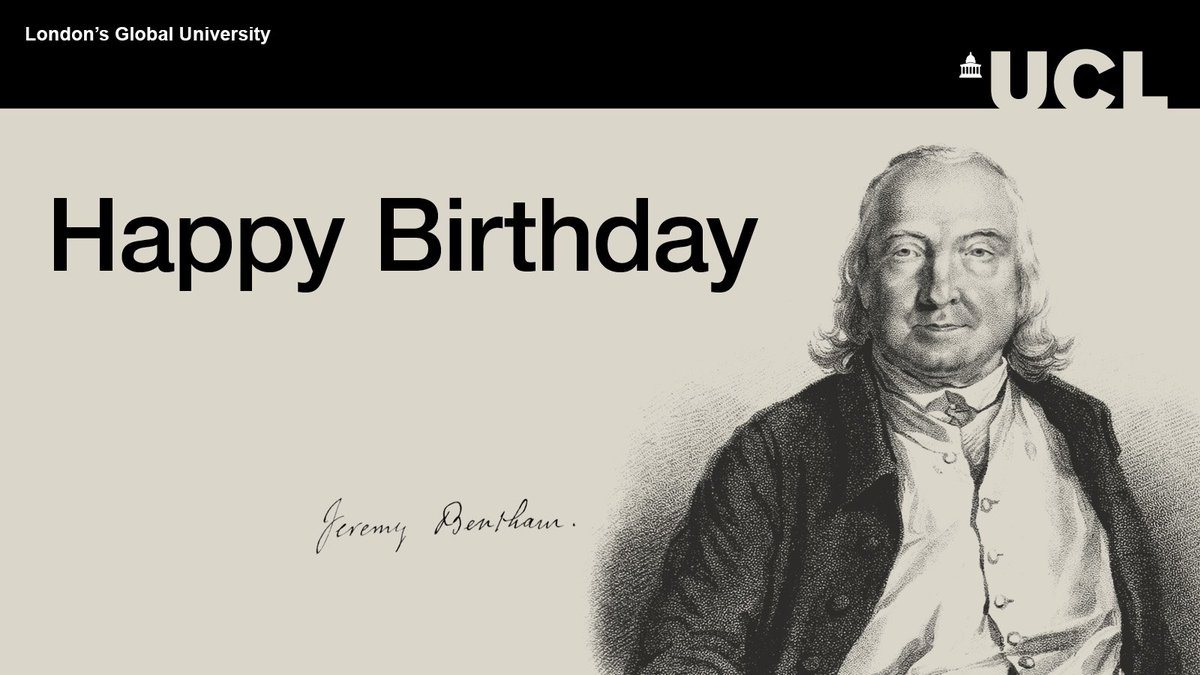 Happy 276th birthday Jeremy Bentham! 🎉 How much do you know about UCL's spiritual founder? Learn more about Jeremy Bentham's life and legacy: ucl.ac.uk/bentham-projec… Born #OnThisDay in 1748.