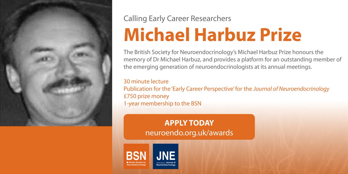 Michael Harbuz Prize celebrates an outstanding emerging neuroendocrinologist with:

🔬30 min lecture
🖋️Publication of a JNE ‘Early Career Perspective’ article
💸£750
🧡1yr BSN membership

Apply by 1 March 2024: neuroendo.org.uk/page.php?item_…