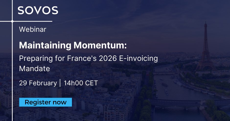 Join our upcoming webinar for an overview of the latest changes introduced by French tax authorities and those anticipated, along with a brief demonstration of the Sovos PDP solution.
Register here: ow.ly/n76c50QBhlf
 #SovosPDP #TaxCompliance