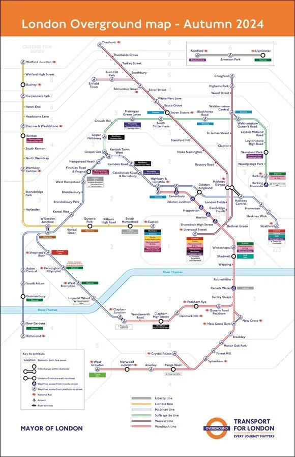 How the London Overground map will look by Autumn 2024 after the lines are given new names and line colours ⬇️

Read the full story ➡️ cityam.com/new-names-and-…