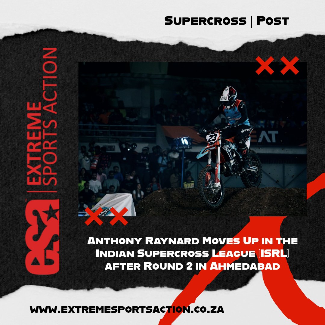 After an exhilarating round 2 of the Indian Supercross League (ISRL) in Ahmedabad, South African rider <a href="/AnthonyRaynard/">Anthony Raynard</a> has made significant progress in the 450cc International category. Visit #ESA with the link below to find out more. #Supercross extremesportsaction.co.za/2024/02/14/ant…