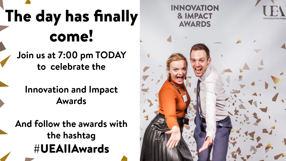 The Innovation and Impact Awards will take place today! Tune in to the livestream of the ceremony at 7:00 PM bit.ly/49qbkN8 Follow the awards on X and Instagram and celebrate @uniofeastanglia’s world-leading research and innovation by using the hashtag: #UEAIIAwards
