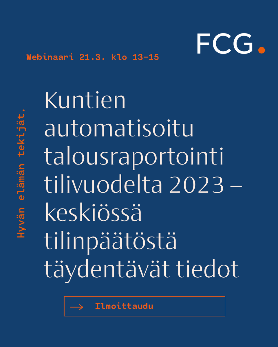 Käytännönläheinen webinaari jokaiselle automatisoidun talousraportoinnin vastuuhenkilölle! Webinaarista saat varmuutta raportoida tilivuoden 2023 tiedot ja valmiuksia parantaa automatisoidun talousraportoinnin sujuvuutta. Tutustu ohjelmaan ja ilmoittaudu eu1.hubs.ly/H07BwGj0