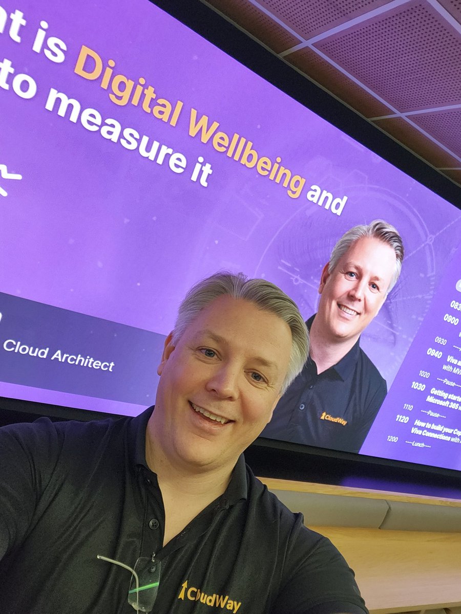 StaleHansen's tweet photo. Talking #DigitalWellbeing and how to measure it at #M365Revival today in Oslo. Love the big screens at the @MicrosoftNorge offices 👍 https://t.co/jVCS5ixbnk