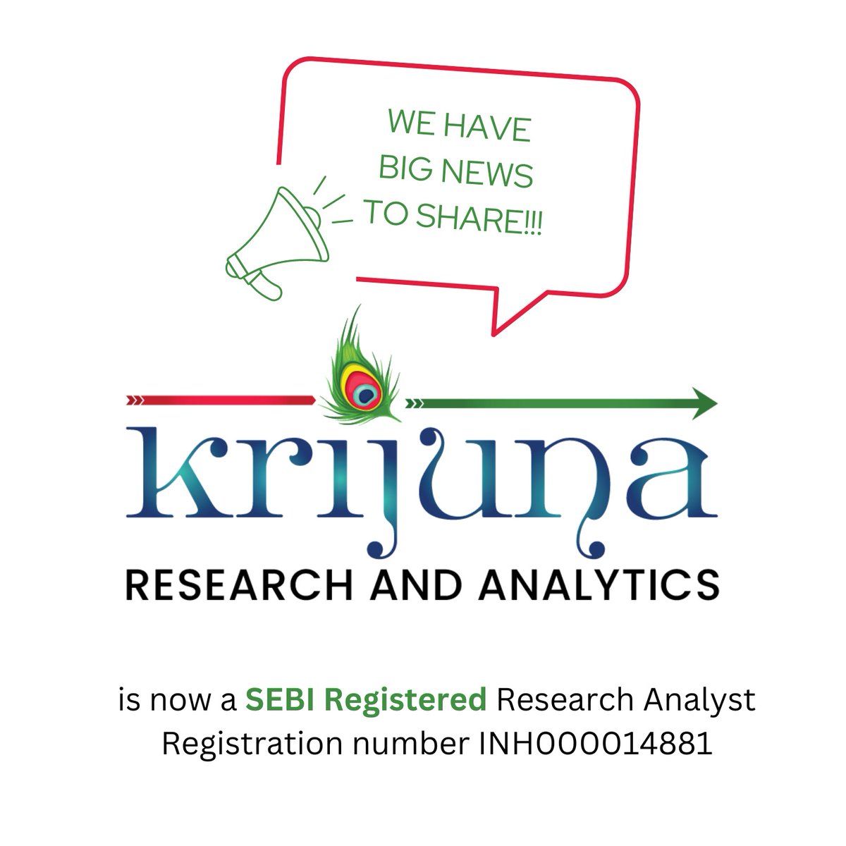 KrijunaResearch's tweet image. &quot;We are Excited to announce that we are now SEBI-Registered Research Analyst!&quot;
Committed to providing even more reliable insights and guidance for your investment journey. 

#SEBI #ResearchAnalyst #Krijuna