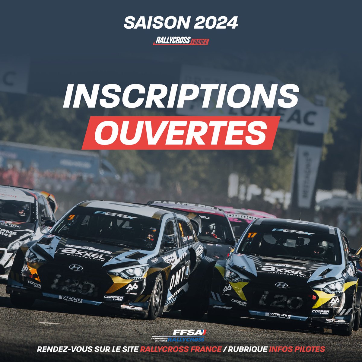 Rallycross_FR's tweet photo. 🚨 INSCRIPTIONS 2024 OUVERTES!

Rendez-vous sur notre site web / Rubrique INFOS PILOTES pour procéder à votre inscription pour la saison 2024
📲 https://t.co/w02BtyrKC2 

#RallycrossFrance #Rallycross https://t.co/e5lHGIhAwx