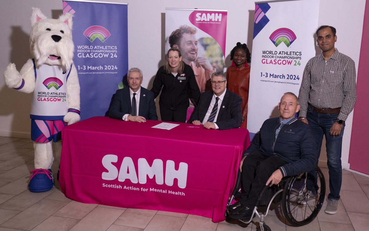 Pleased to share SAMH is the official charity partner of the World Athletics Indoor Championships Glasgow 24 🏃‍♀️ Our role includes training event staff and volunteers to help them deliver a mentally healthy event for everyone involved. 👉ow.ly/zxiT50QBFKM @wicglasgow24