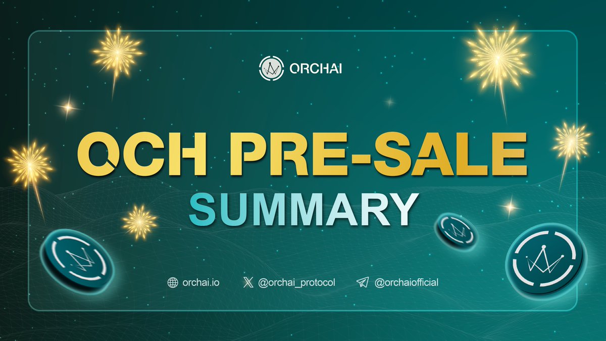 orchai_protocol's tweet photo. 👑 $OCH PRE-SALE SUMMARY — https://t.co/EQpBBQEszV'S PRIVATE &amp; PUBLIC ROUNDS 👑

📟#Token sold: 2,118,055 $OCH

💰$700K raised through pre-sale

⚙️30-day linear #vesting

✍️More details here: https://t.co/ucjKFnHfEz

🎉STAY TUNED FOR $OCH LISTING &amp; BONDING PROGRAM FROM #ORCHAI🎉 https://t.co/VXLgUup8Ga