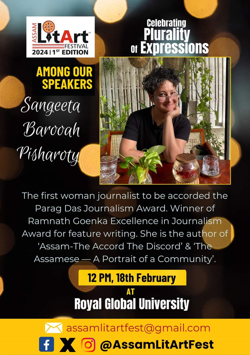 Team LitArt is proud to announce as Speaker @sangeetabarooa1 The revered author of ‘Assam-The Accord The Discord’ & ‘The Assamese — A Portrait of a Community’, she is the first woman journalist to be accorded the Parag Das Journalism Award. ✨ #assamlitartfest2024 #Guwahati