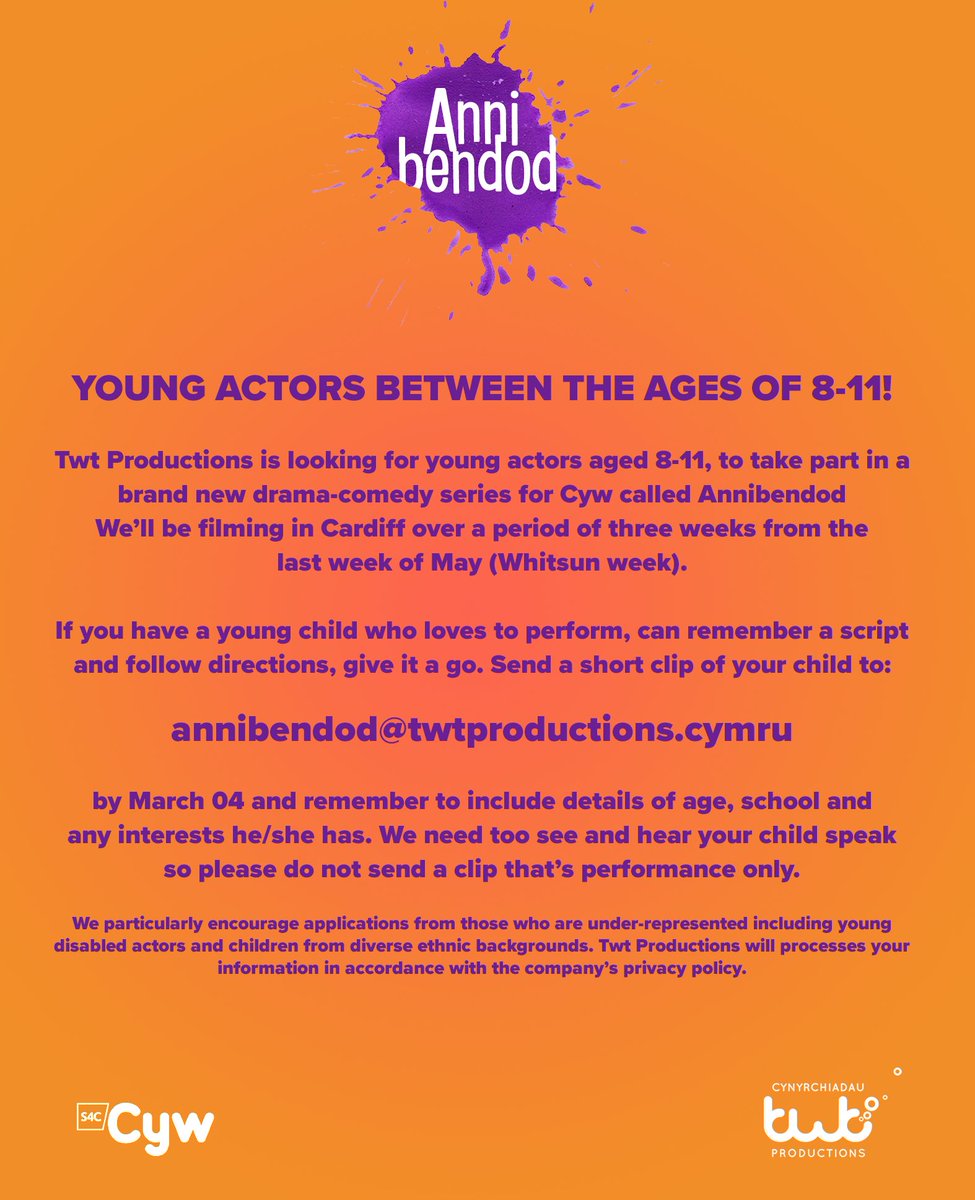 Casting call! Twt Productions is looking for young Welsh-speaking actors.