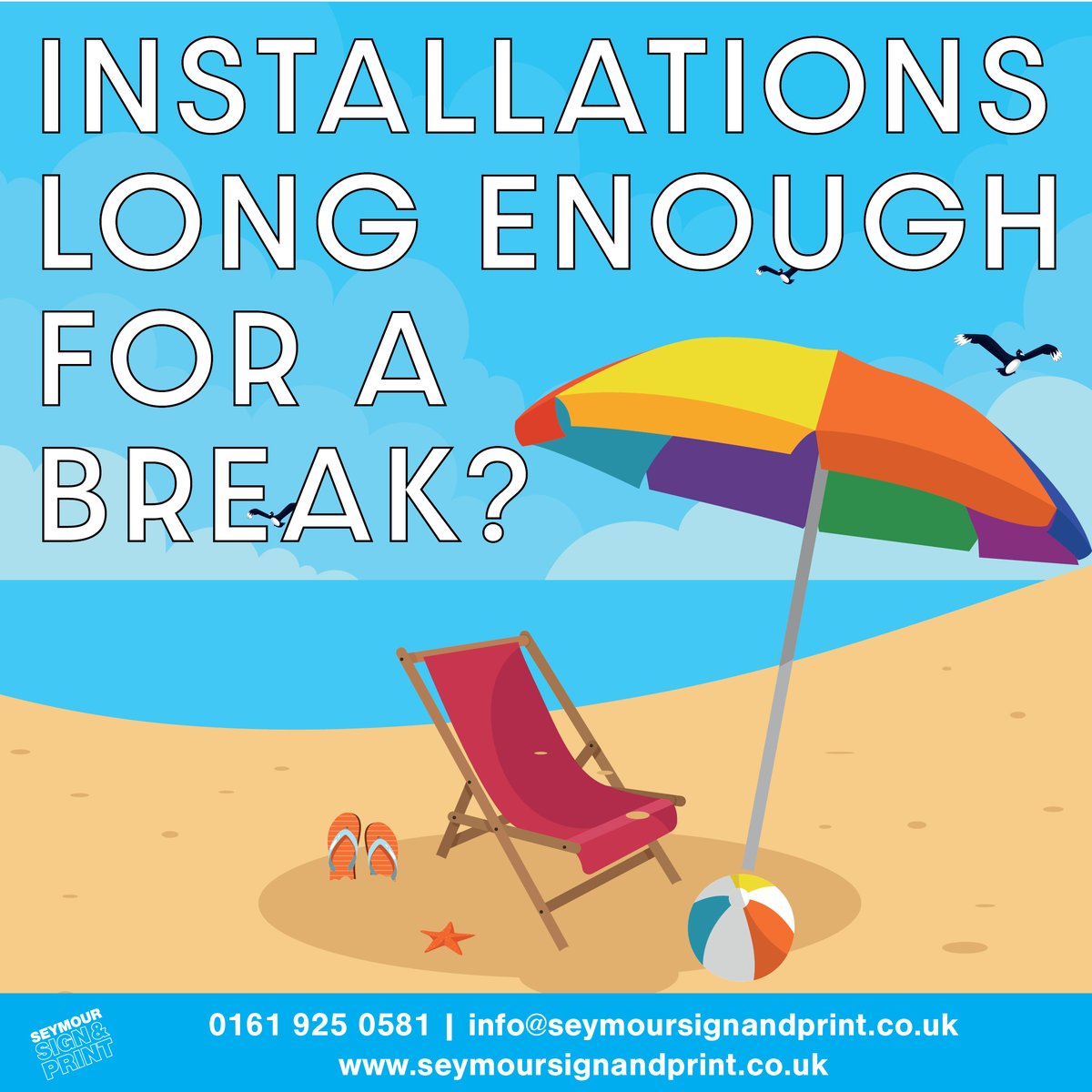 Are you vehicle graphic installations taking so long you could escape to the sun?

For typical signage customers get their vehicles back same day, often within hours. Wraps are usually 2 working days. 
Find out why we're specialists in vehicle branding. 
📱0161 925 0581 #vansigns