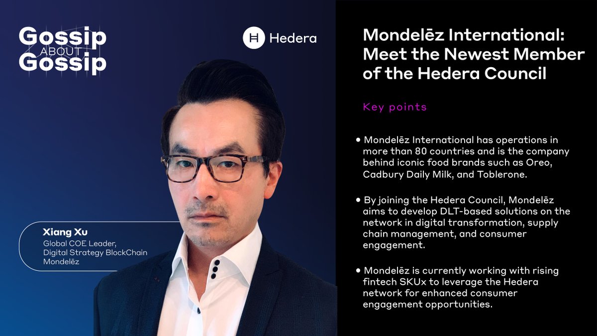Huge thanks to Xiang Xu - <a href="/MDLZ/">Mondelēz Intl</a> Intl. Global Lead of Digital Strategy and #Blockchain - for joining us on the podcast to share his insight on why Mondelēz joined the #Hedera Council and how they will utilize the network to drive digital transformation.

🎙️ hedera.com/podcast?wchann…