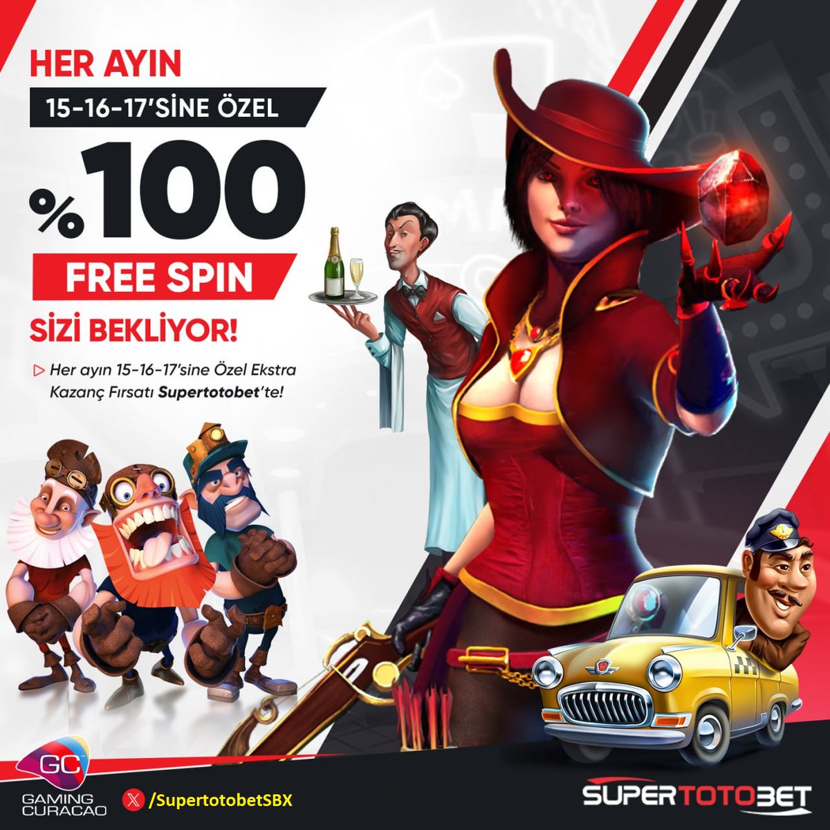 SÜPERTOTOBET'TEN BEKLENEN GÜNLER GELDİ!

Her ayın 15-16-17'sine Özel %100 Freespin Yağmuru sizleri bekliyor.

En az 50₺ yatırım yapmanız durumunda yararlanabilir, Yapacağınız ilk yatırımlarda anında FS hesabınızda!