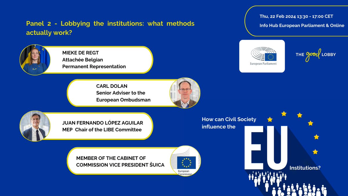 TheGoodLobby's tweet photo. 🧵 Thread 4/5
🔹 @mideregt, @EU2024BE
🔹 @carl_dolan, @EUombudsman
🔹 @JFLopezAguilar, @Europarl_EN
🔹 @EU_Commission
👉https://t.co/i9pudSruYg
#EUInfluence #CivilSociety #EUEvents #VisitEP https://t.co/mD4twapMpj