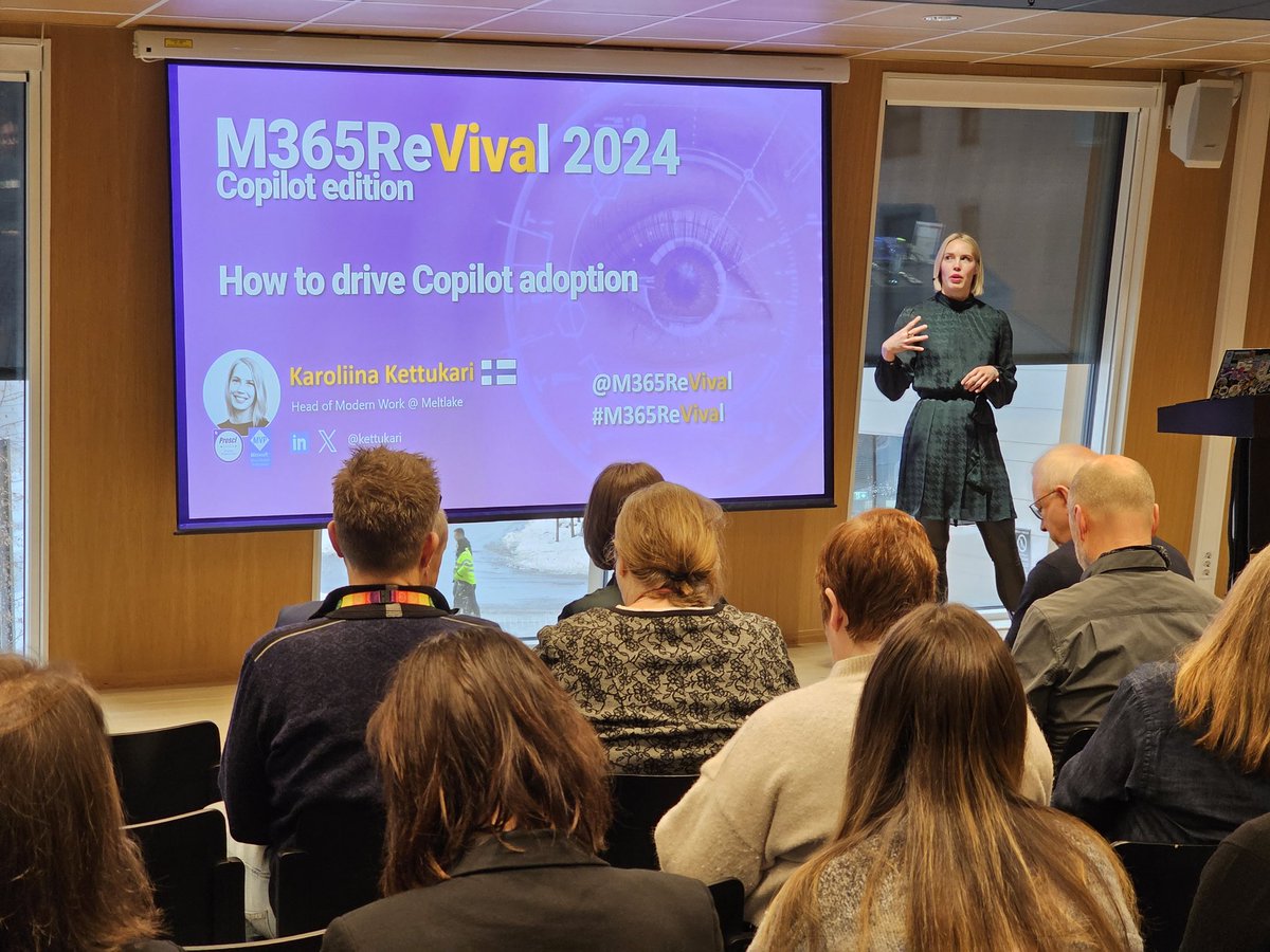 MeretheStave's tweet photo. Fab day @MicrosoftNorge &amp; #M365ReVival #Copilot version with friends @TeamCloudWay, #Microsoft365 &amp; @innofactor with the brilliant @kettukari @StaleHansen #ADKAR #DigitalWellbeing #Goodtimes #CommunityRocks https://t.co/Tz9kkWSSe0