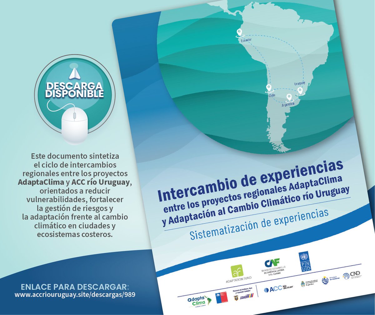 PNUDUruguay's tweet photo. 📖 Los proyectos AdaptaClima y Adaptación Río Uruguay presentan la "Sistematización del intercambio de experiencias regionales", realizado en el marco de la #PR23 en Uruguay.
🔗Descargá el documento: https://t.co/iWD0HMOBEx
#Resiliencia #GestiónDelRiesgo
@acc_rio_uruguay https://t.co/LkduBjxhT4