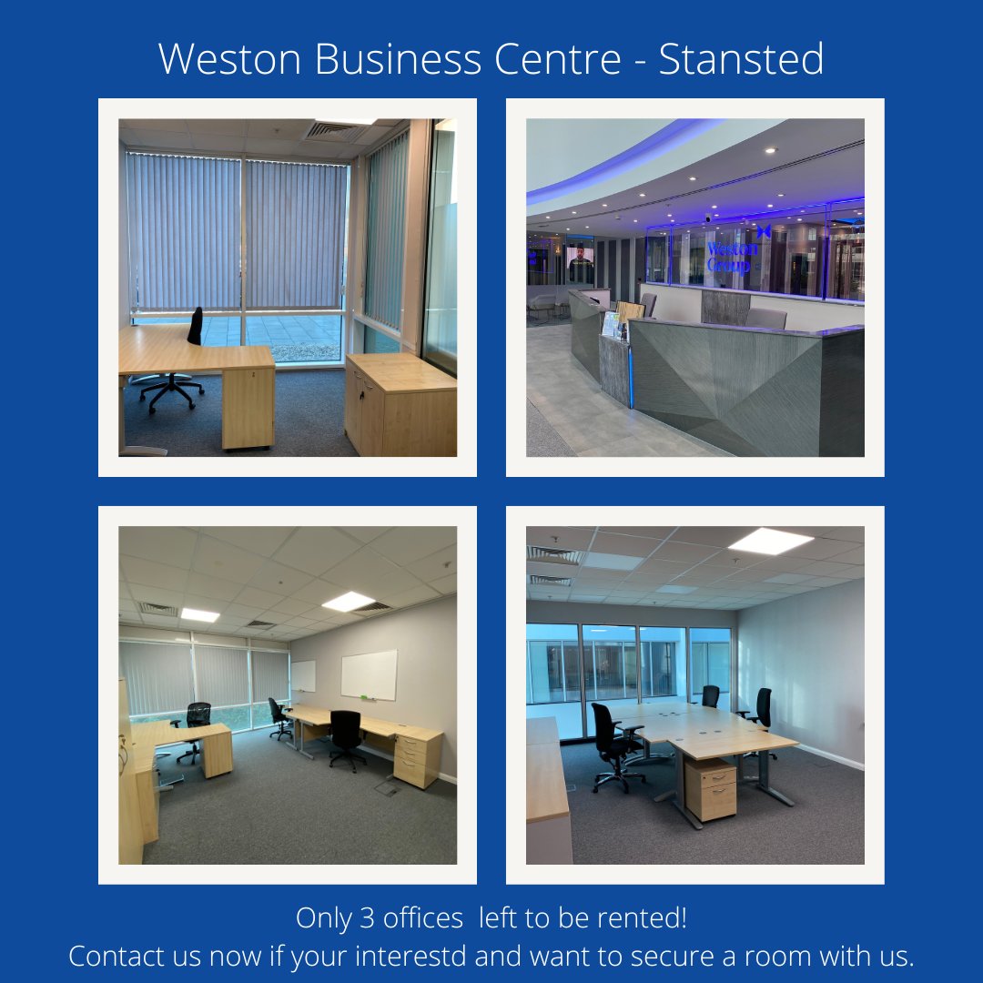 We on have 3 offices left to rent at our Stansted business hub! If your looking for an office in the area contact us now to arrange a viewing. Contact us directly at: enquiries@weston-business-centres.com or call 01279 883545. #businesscentres #Stansted #Essex #offices