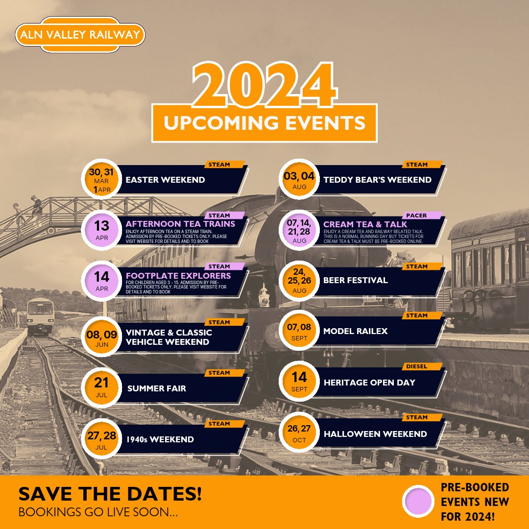 𝗦𝗔𝗩𝗘 𝗧𝗛𝗘 𝗗𝗔𝗧𝗘𝗦!
It's not long before our 2024 Season is launched, our volunteers are hard at work behind the scenes getting everything ready!
Full details will be announced once bookings go live on our website and we can't wait to welcome visitors back to the railway!