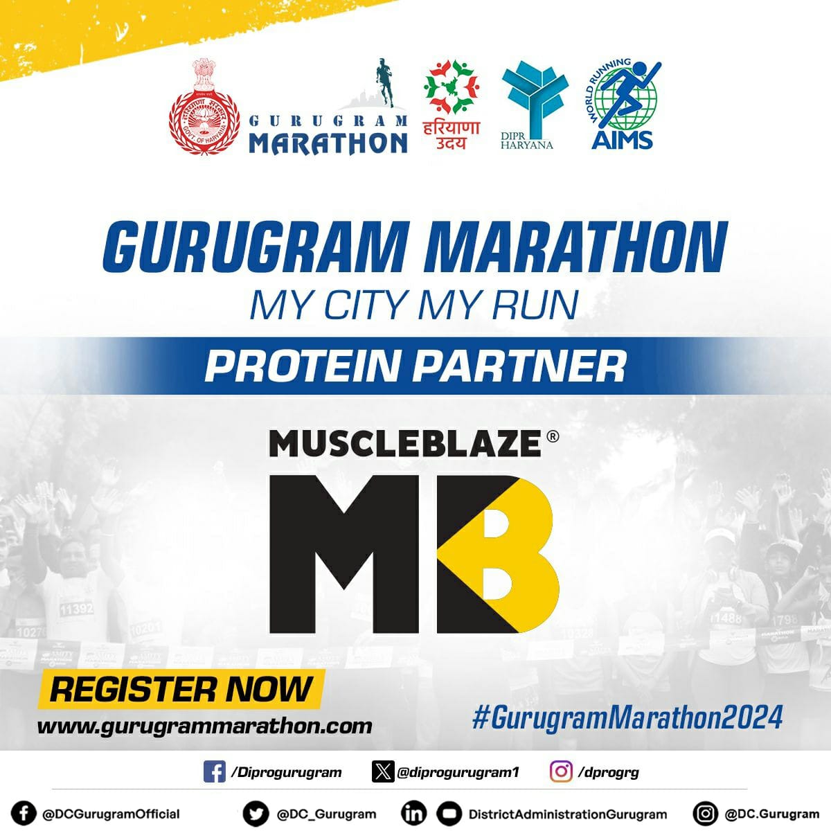 DC_Gurugram's tweet photo. #MuscleBlaze as the Protein Partner for Gurugram Marathon!

🔗 For registration and more details, visit: https://t.co/2dhIKwmSBJ

#GurugramMarathon2024🏃‍♂️ #MyCityMyRun #MuscleBlaze #ProteinPartner #GurugramMarathon #Gurugram #Haryana