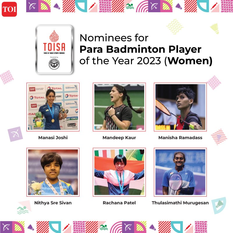 #TOISA2023 nominees for Best Para #Badminton player. Know more: bit.ly/TOISA2023 Men: Chirag Baretha Krishna Nagar Nitesh Kumar Pramod Bhagat Raj Kumar Sivarajan Solaimalai Suhas Lalinakere Yathiraj Sukant Kadam Tarun Dhillon Women: Manasi Joshi Mandeep Kaur Manisha…