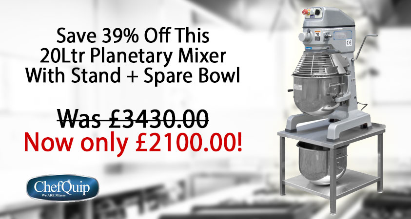 Save 39% off this 20Ltr Planetary Mixer with Stand + Spare Bowl. Was £3430.00, now only £2100.00! Ideal for high capacity food production in schools, colleges, hospitals &amp; hotels

Check out - tinyurl.com/yxdms7jk