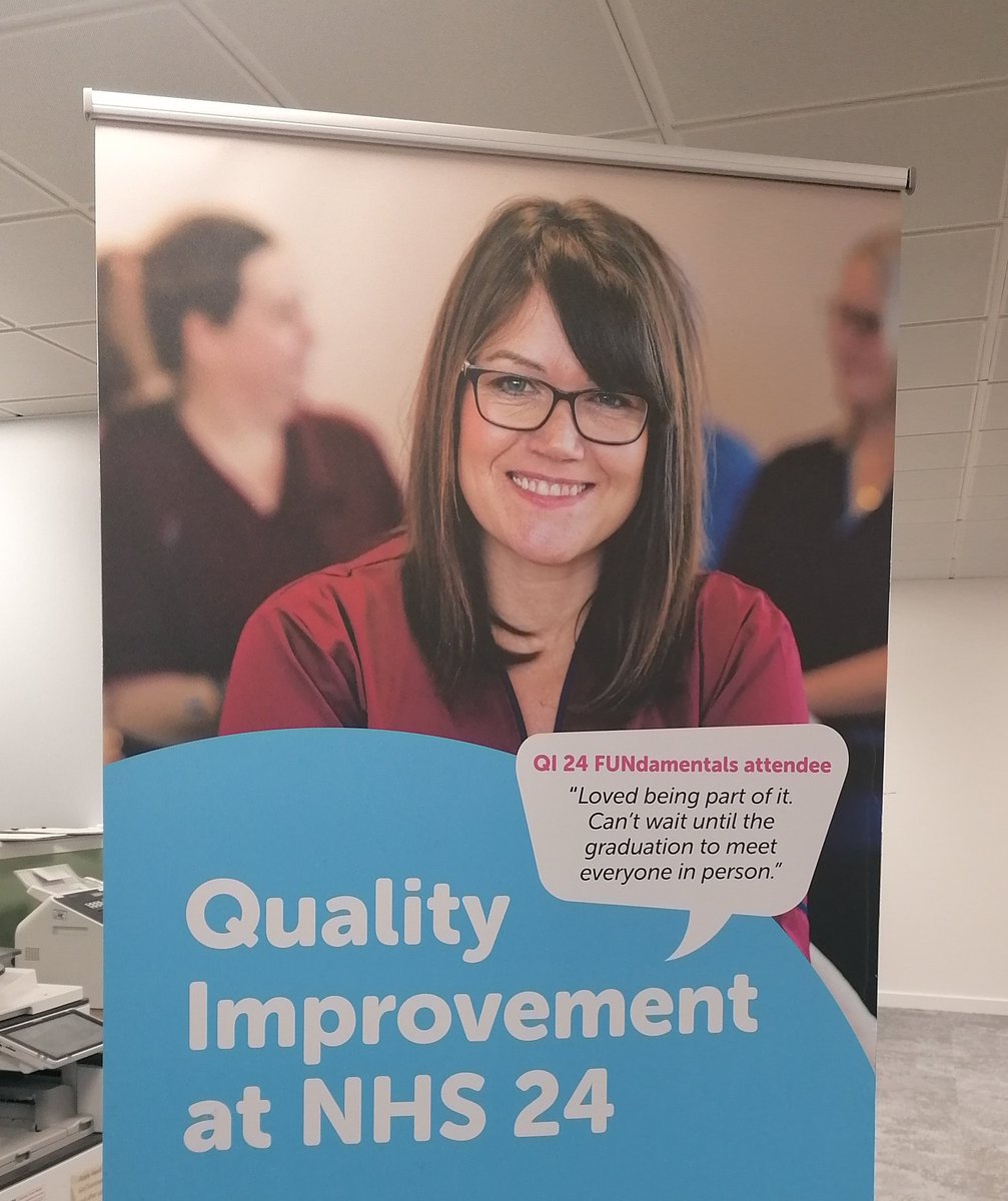 NHS24_QIET's tweet photo. We're prepping for the QI 24: FUNdamentals graduation by bringing out the pop-up banners, adding a touch of our journey and achievements to the venue. Looking forward to a thoughtful celebration of Cohort 4's hard work. 🎓🖼️ #qi24 @NHS24 @hillock_audrey @gill_hart27 https://t.co/tWqbhFwGWE