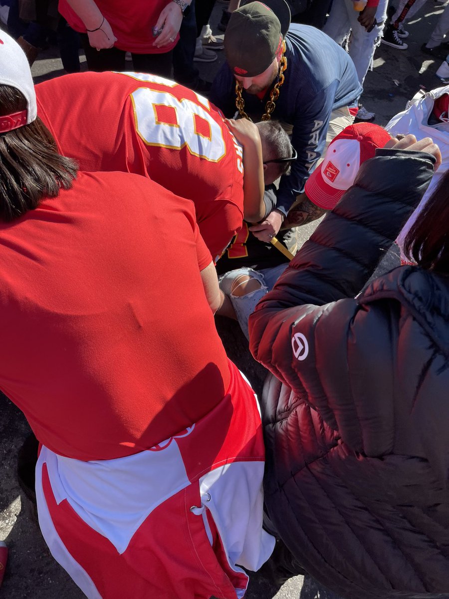 My friend Dustin Johns (Chiefs Jersey) is a double amputee retired Marine EOD tech. We served together and recovered together. Today he helps take care of, and then carry, a little girl that was shot in the leg. He’s a hero, again.