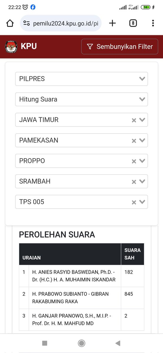 taufikNIC's tweet photo. Real Count Sirekap Bawaslu KPU
Jawa Timur > Pamekasan > Proppo > Srambah > TPS 005
Link : https://t.co/VavpRf9aO4
02 : 845 yang benar 45
#realcount #Pemilu2024 #DataNgaco https://t.co/1ojRBhP702